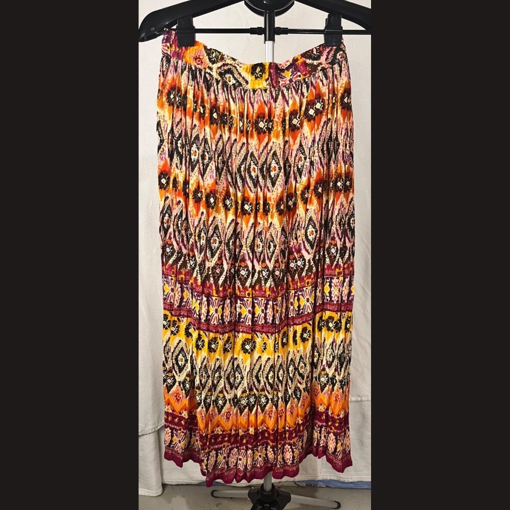 Chaudry Women’s Orange Tribal Print Skirt Size M Boho‎ Ethnic Style Midi Skirt